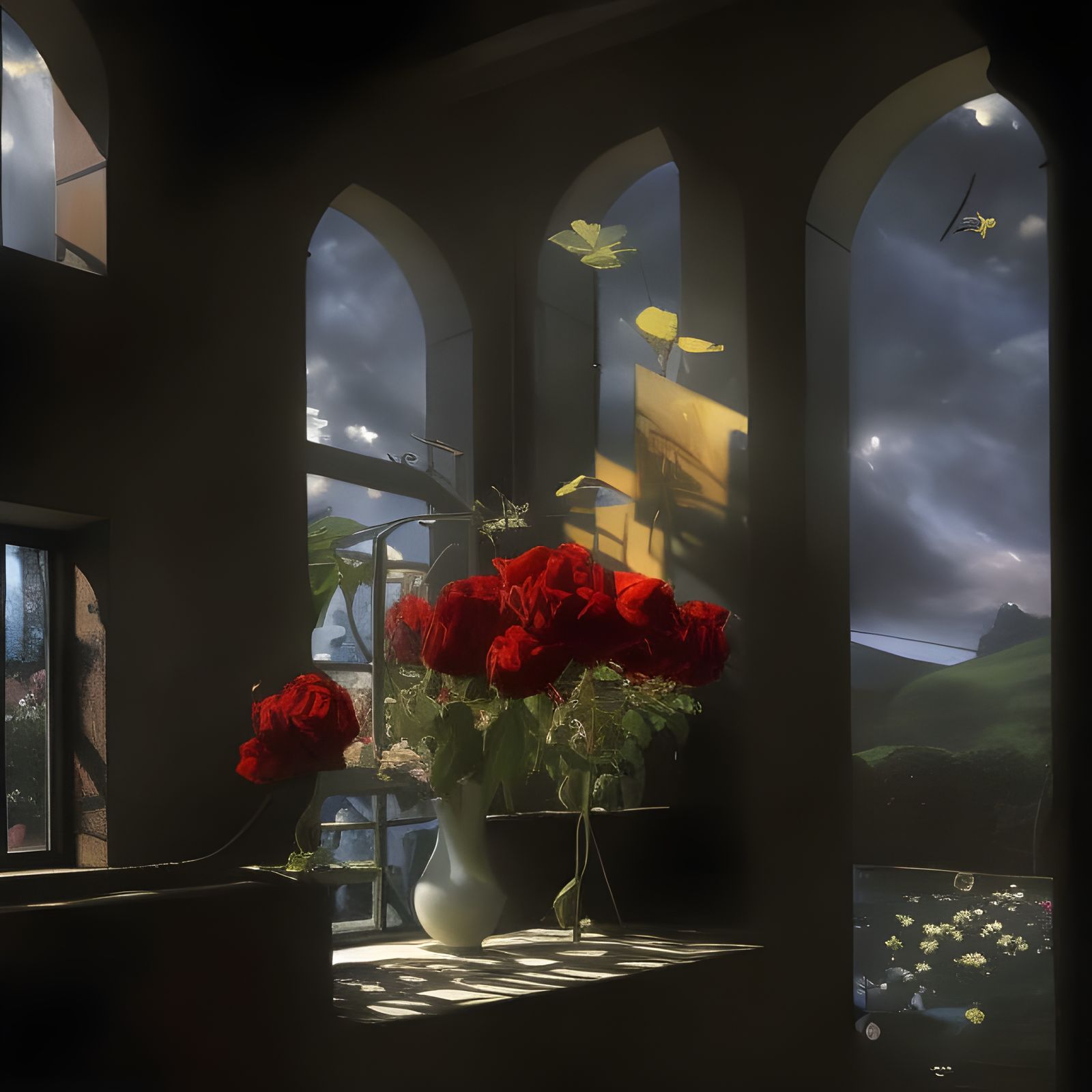 Striking Hyperreal Painting of Roses in Stark Setting