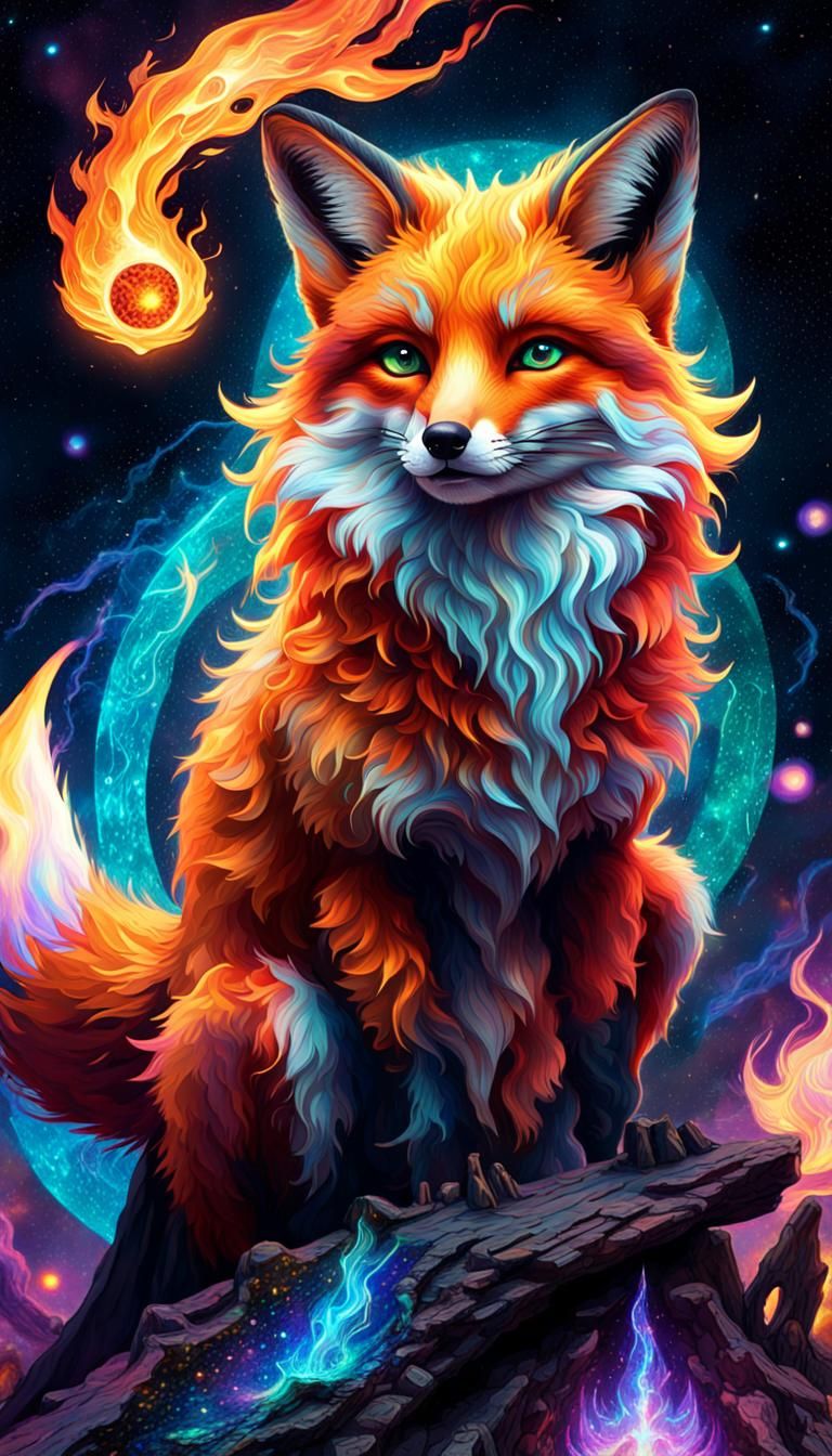 Holographic Fire Fox Wizard Illustration