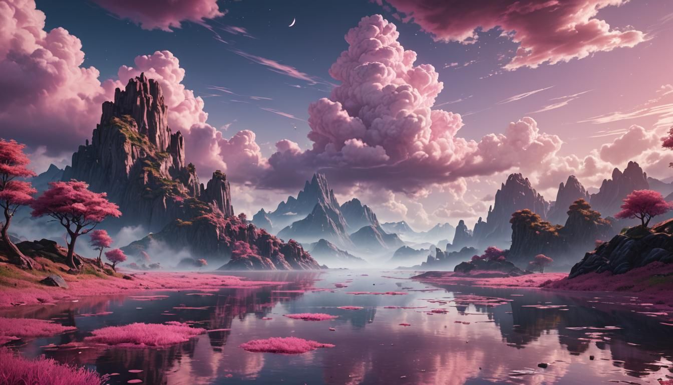 Dreamy Lila and Pink Landscape in Detailed Digital Painting
