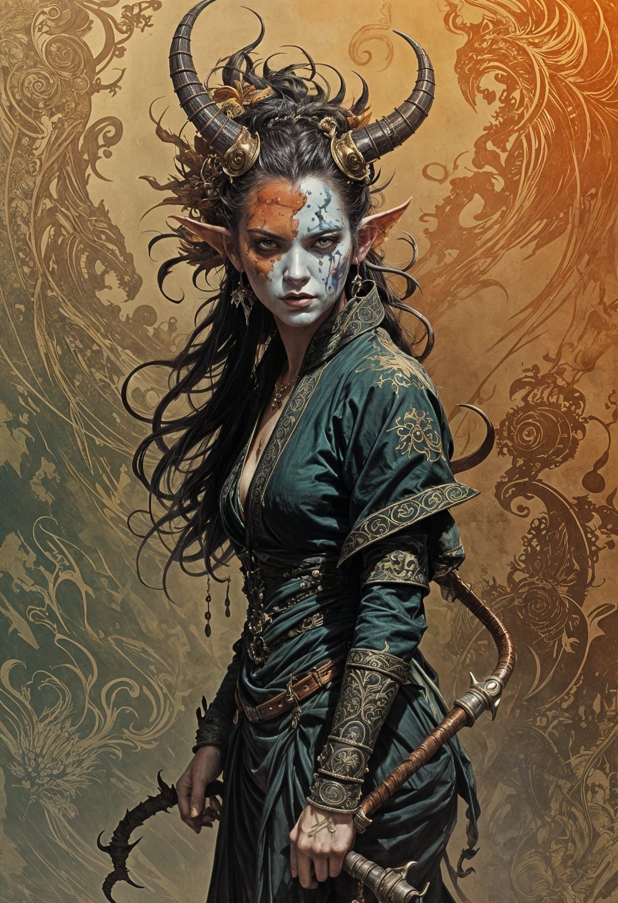 Majestic Demon Portrait in Triadic Color