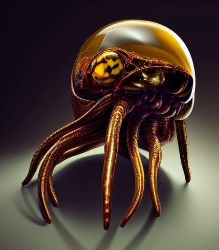 Facehugger Fossil Encased in Amber: Hyperrealistic Glasswork