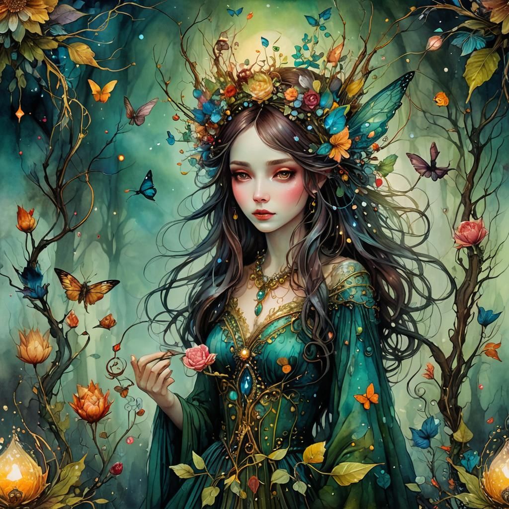 Enchanting Fairycore Scene in Watercolor Style