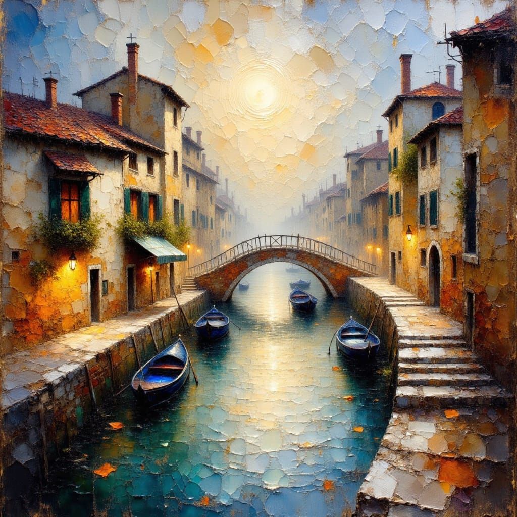 Venice Cityscape: Impasto Oil Painting with Moonlight