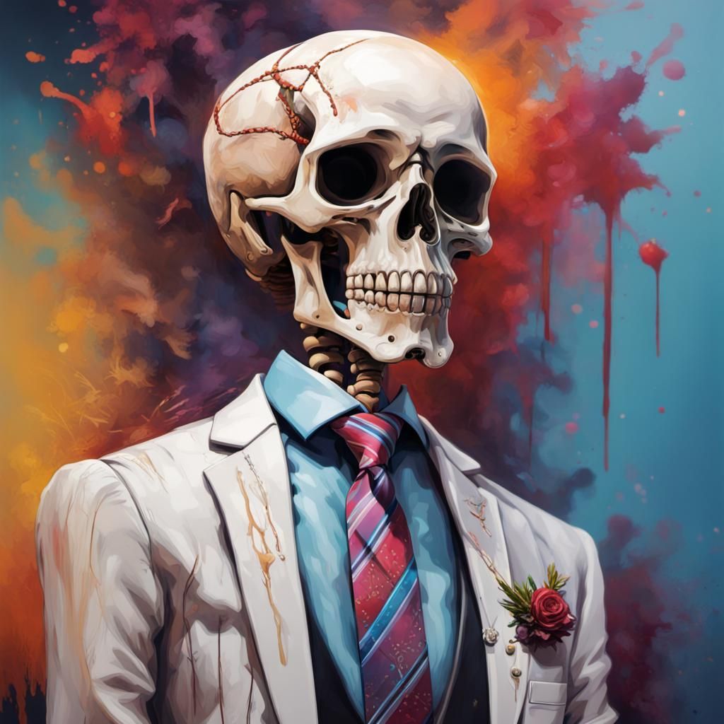 Skeleton at Wedding: Hyperrealistic Splash Art