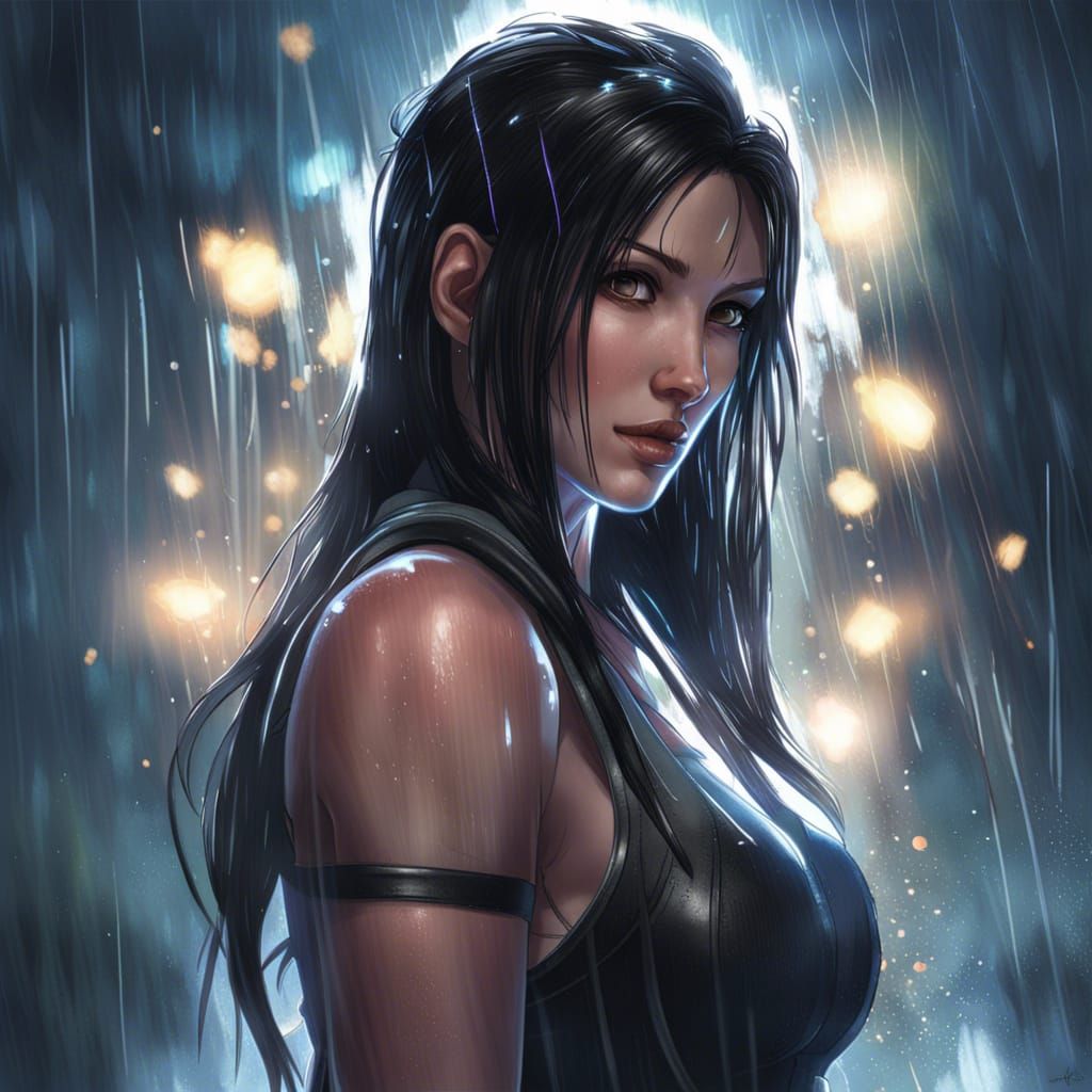 Tifa Lockhart in Rain with Fireflies: Splash Art