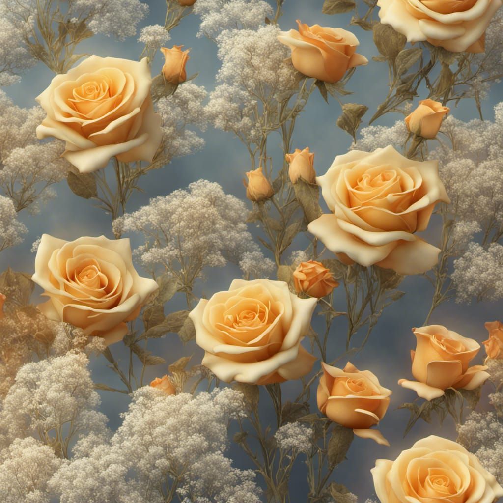 Pastel Roses with Baby's Breath in Matte Painting Style