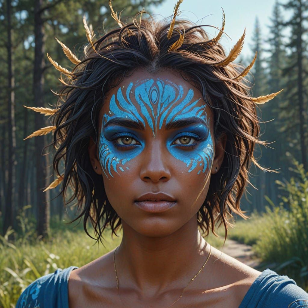 A head of a beautiful utopian man with dark skin and topaz b...