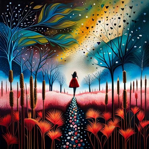 Enchanted Forest Garden in Mixed Media Style