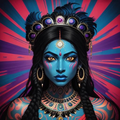 Goddess Kali in Vibrant Abstract Street Art