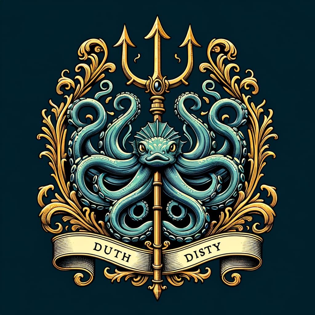 Elegant Heraldic Crest with Aquatic Symbolism in Light Blue ...