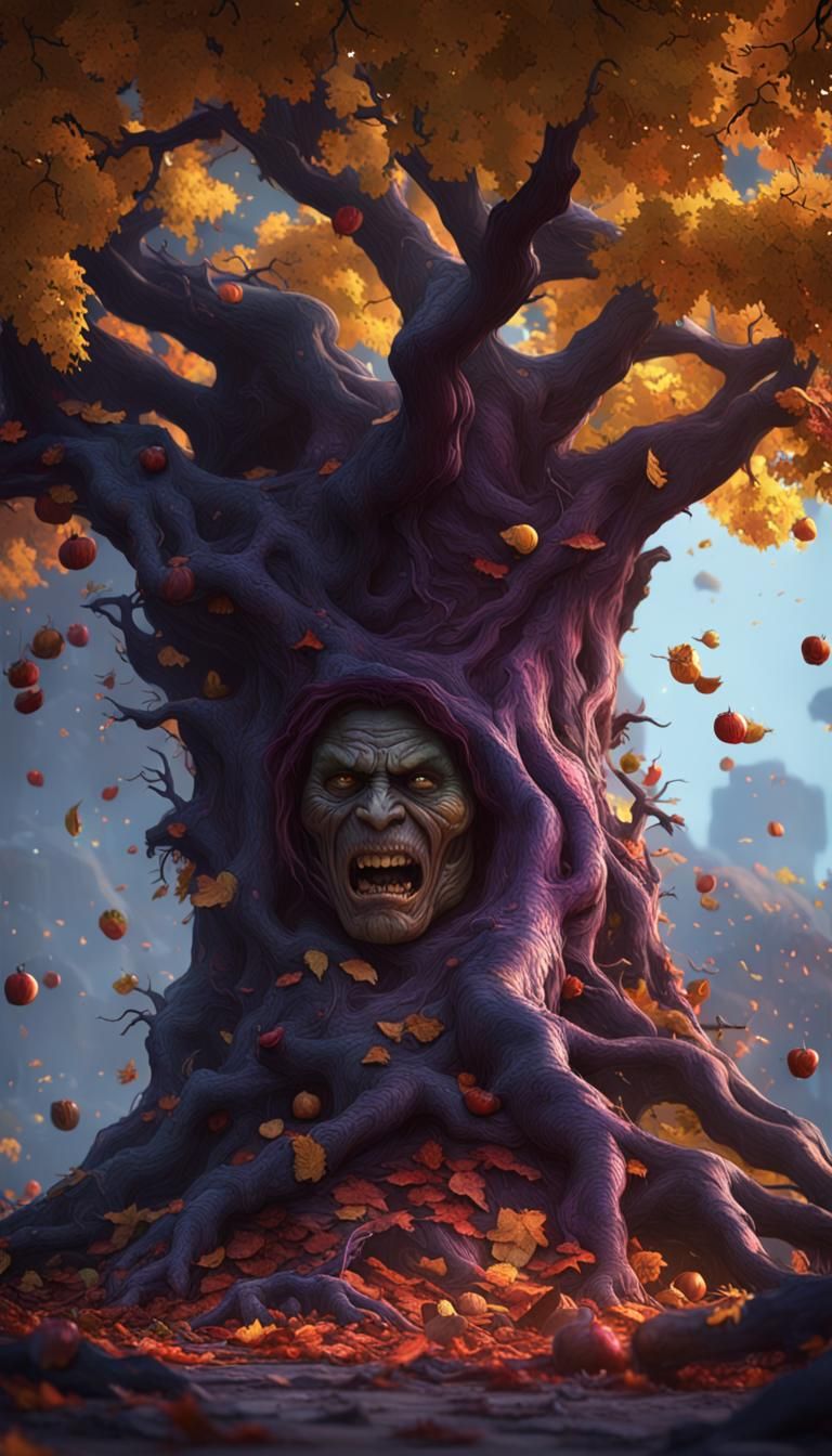 Dark Fantasy: Evil Crying Tree with Rotten Fruit
