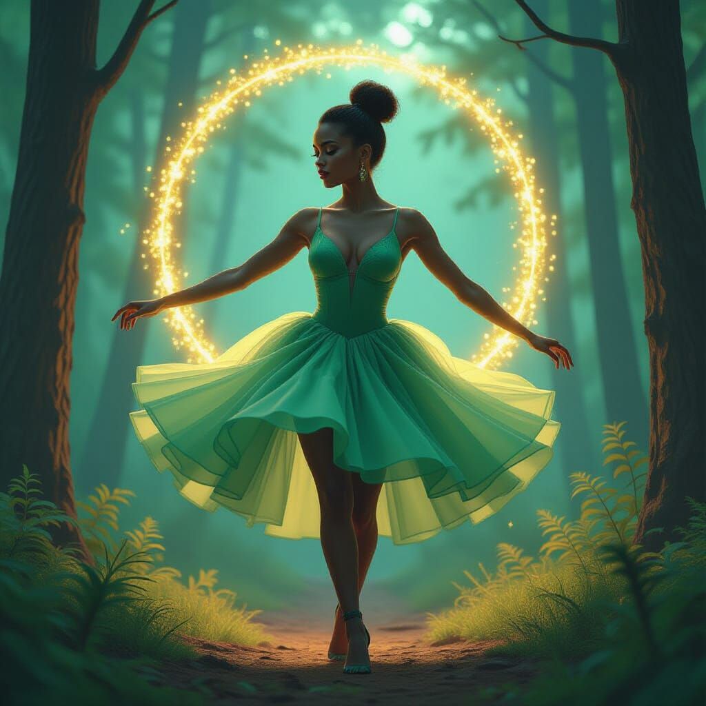 Ballerina Dancing in a Mystical Forest