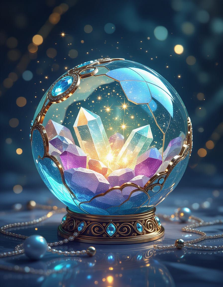 Aquamarine Gemstone Sphere with Luminescent Lights