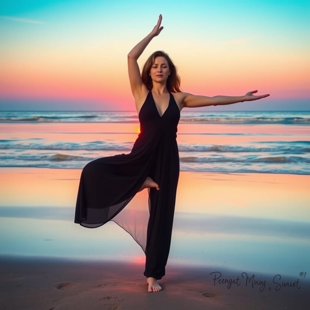 Serene Beach Yoga in Sunrise Light