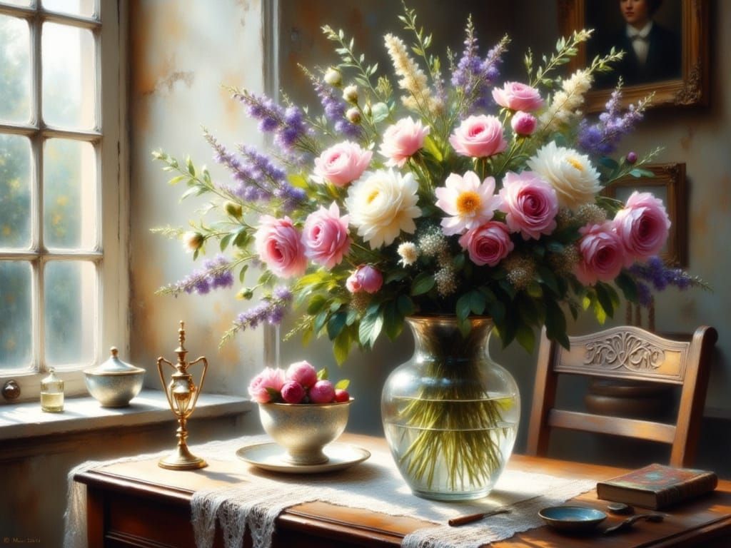 Impressionist Flowers in Soft, Golden Light