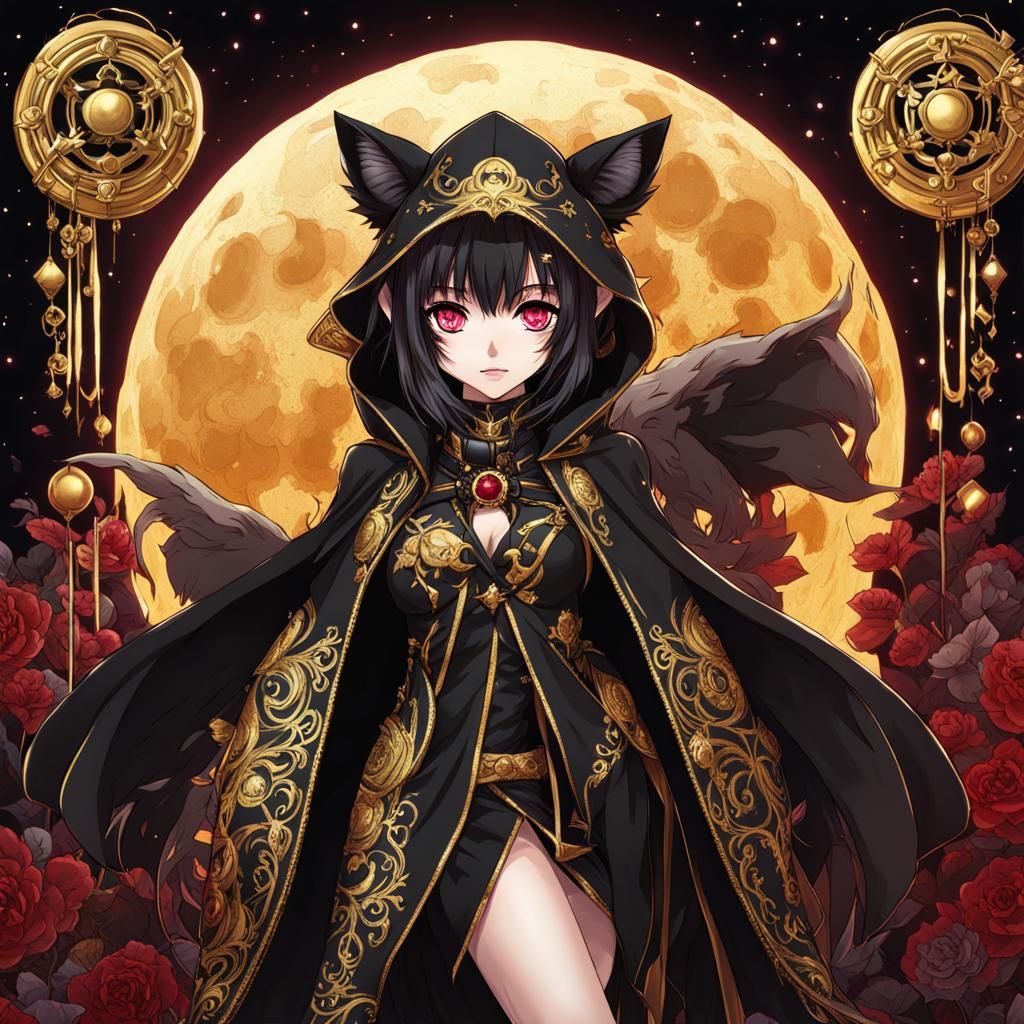 Gothic Anime Cat-Girl Assassin in Blood Moon