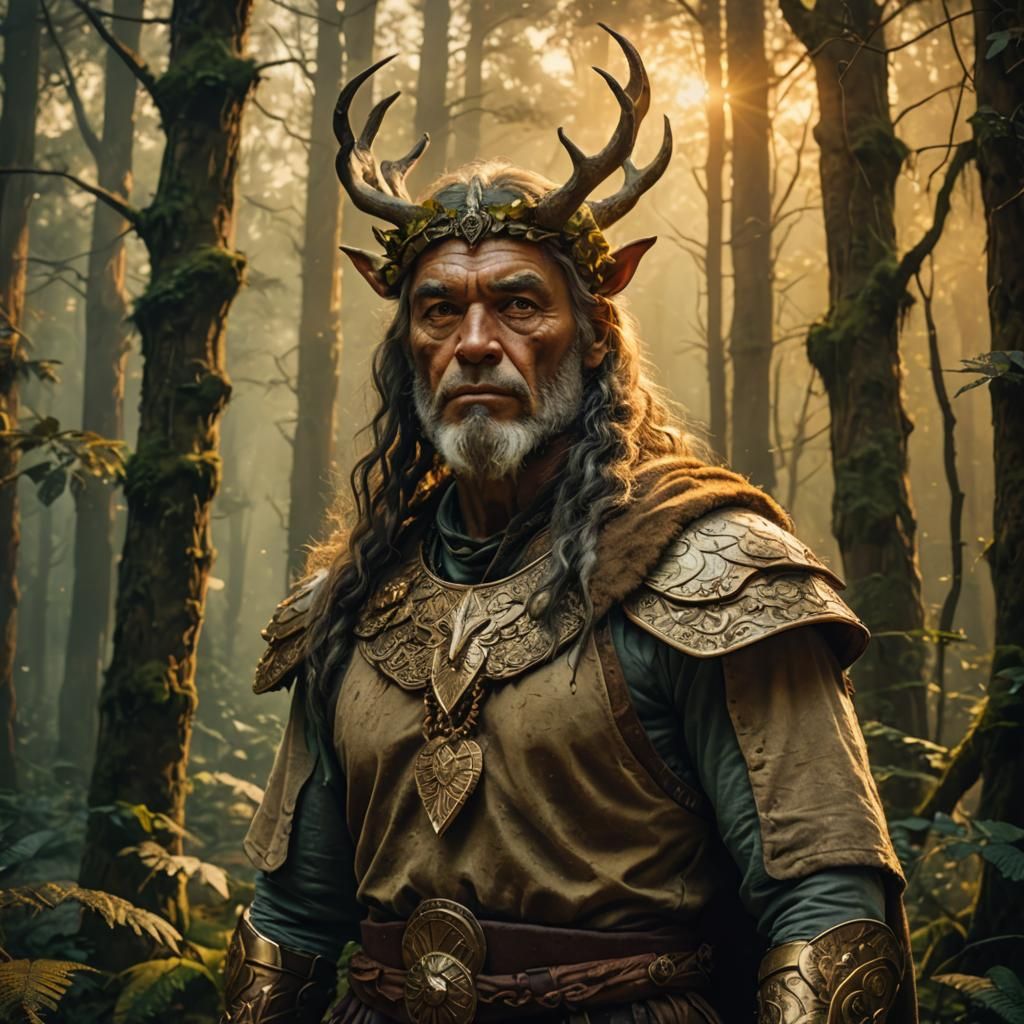 Regal Ancient Human in Mystical Forest Portrait