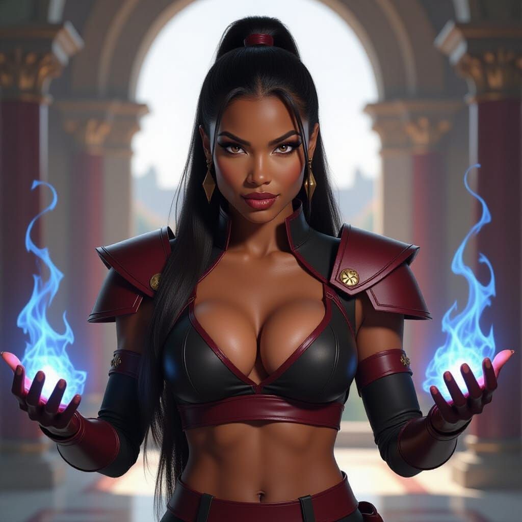 Black Woman Firebender with Evil Smirk