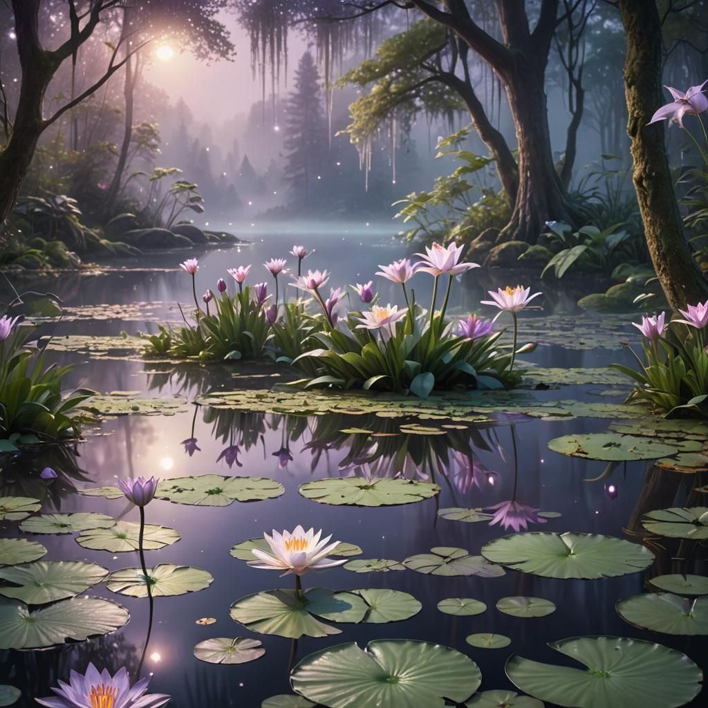 Enchanted Forest: Magical Lake in Hyperrealistic Landscape