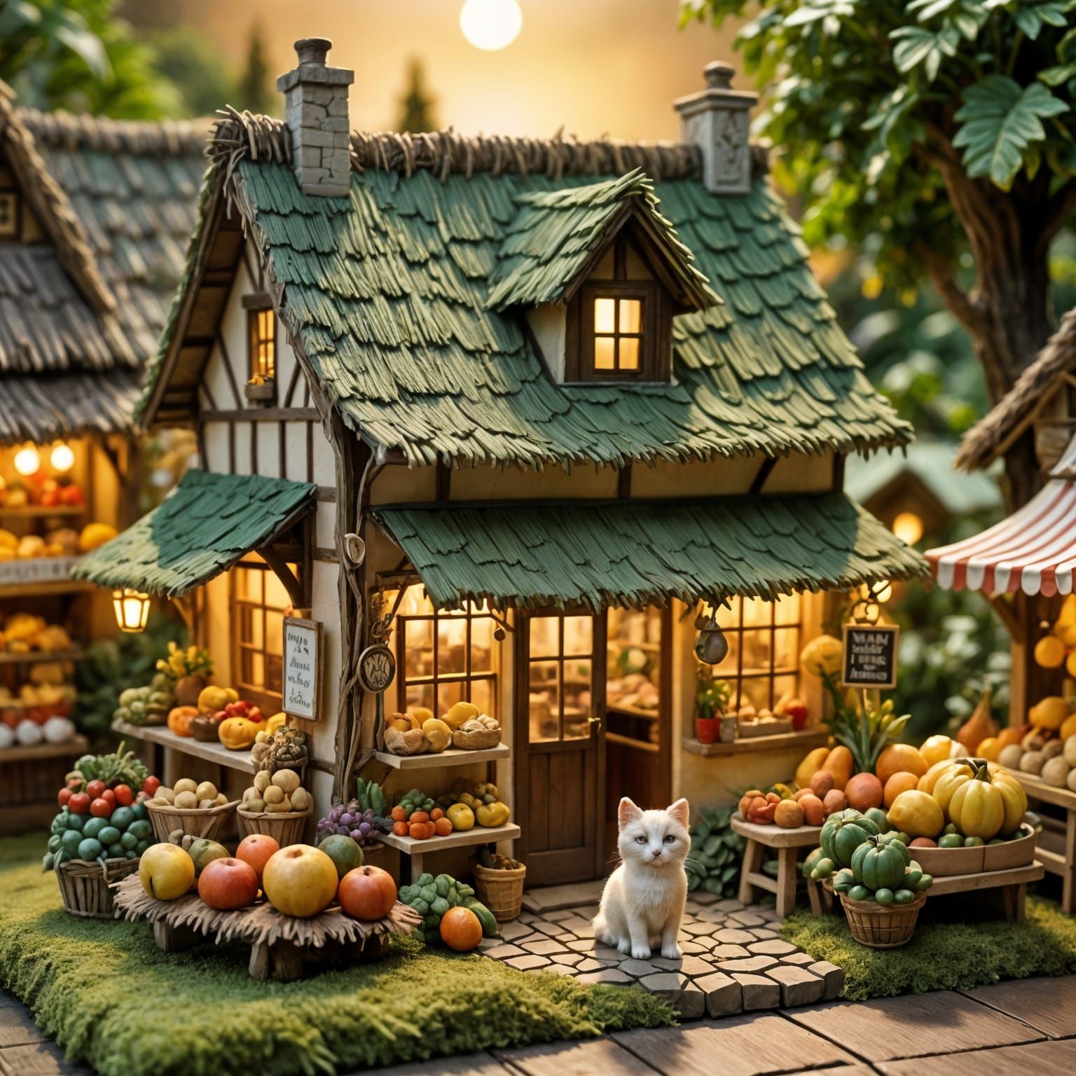 Kitten at Miniature Bakery: 3D Diorama Scene