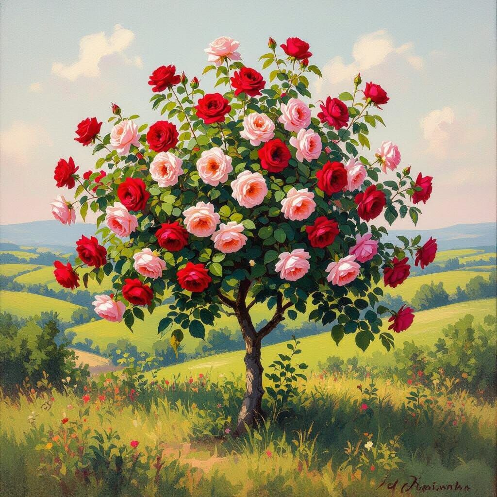 Majestic Rose Tree Oil Painting in Monet Style