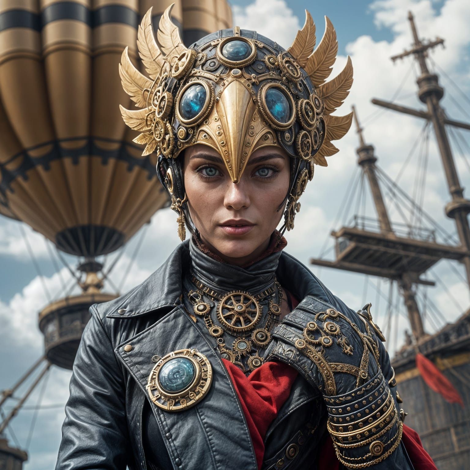 Steampunk Portrait with Bird Mask and Air Balloon
