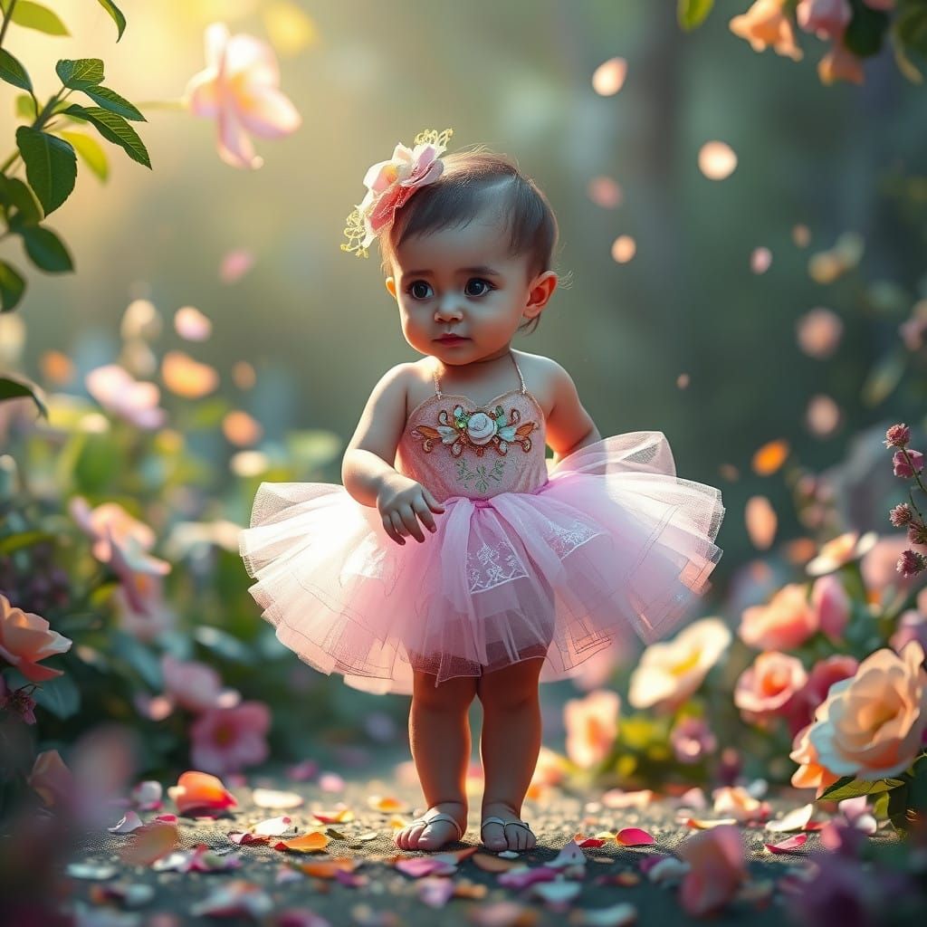 Whimsical Baby Ballerina in a Fantastical Garden