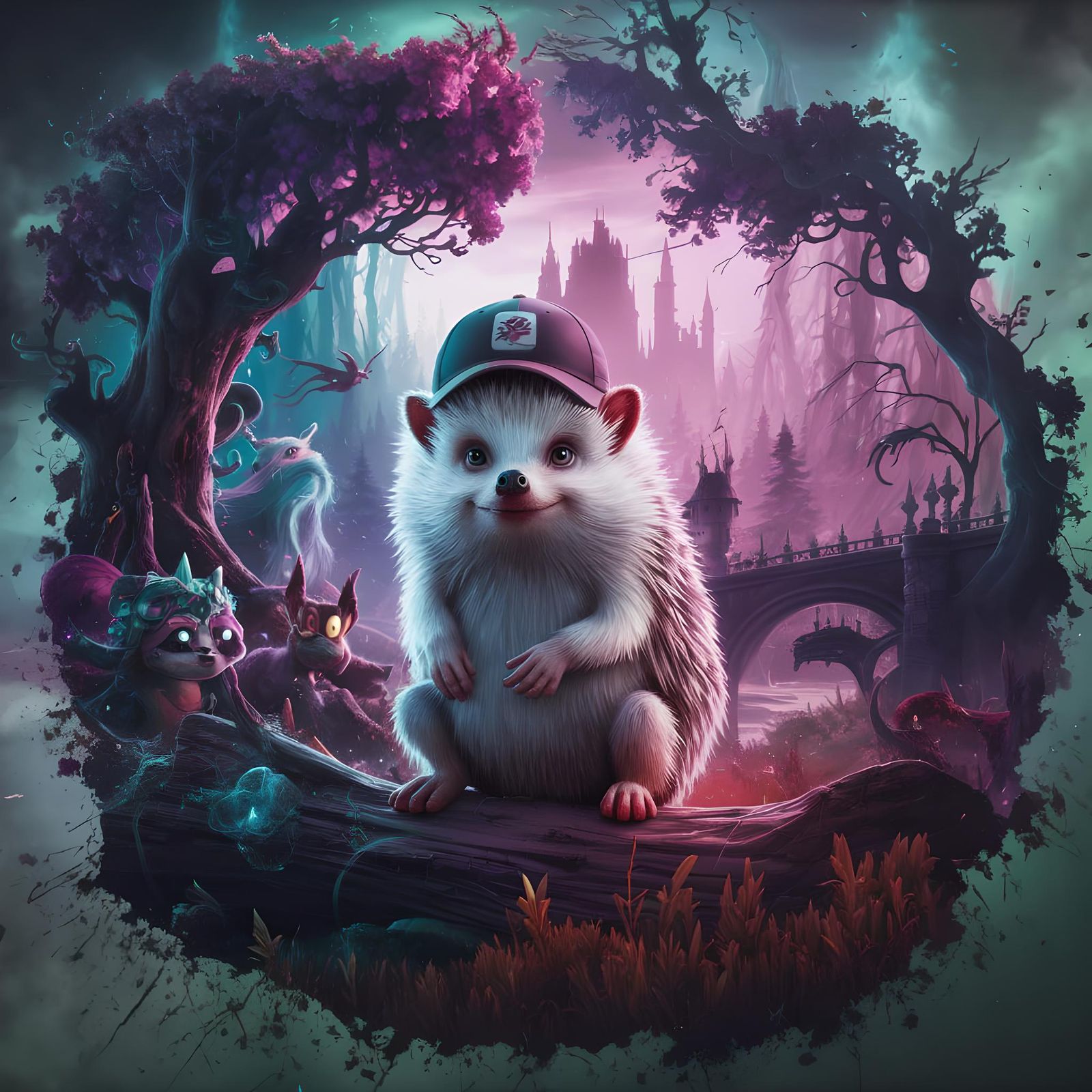 Fantasy Hedgehog in Whimsical Forest Landscapes