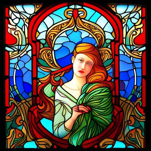 Art Nouveau Stained Glass Window in Vivid Color