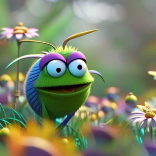 Adorable Pill Bug in a Daisy Garden