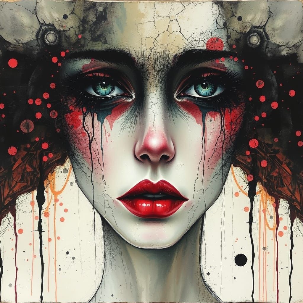 Abstract Surreal Portrait with Encaustic Pigmentation