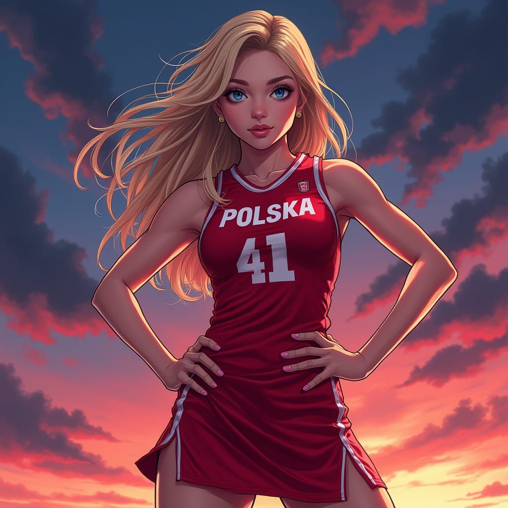 Anime-Style Polish Woman in Basketball Outfit
