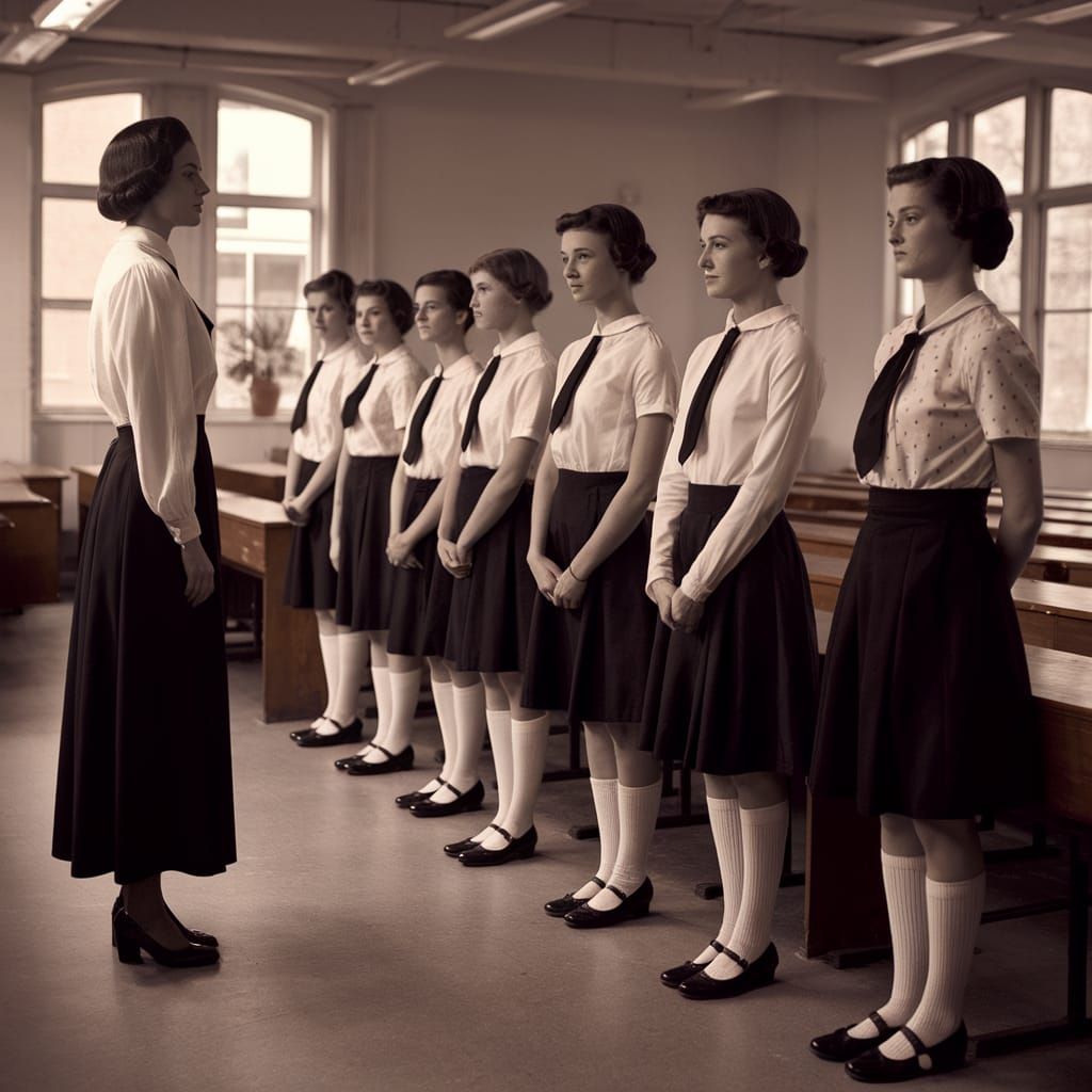 Vintage Classroom Photo of Young Women