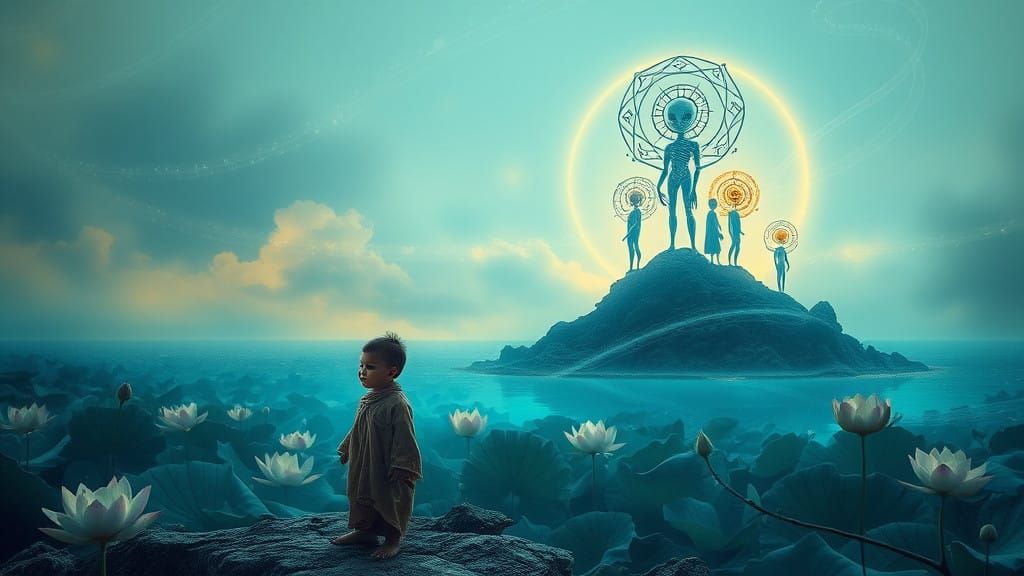 Dreamlike Island Scene in Abstract Expressionist Style