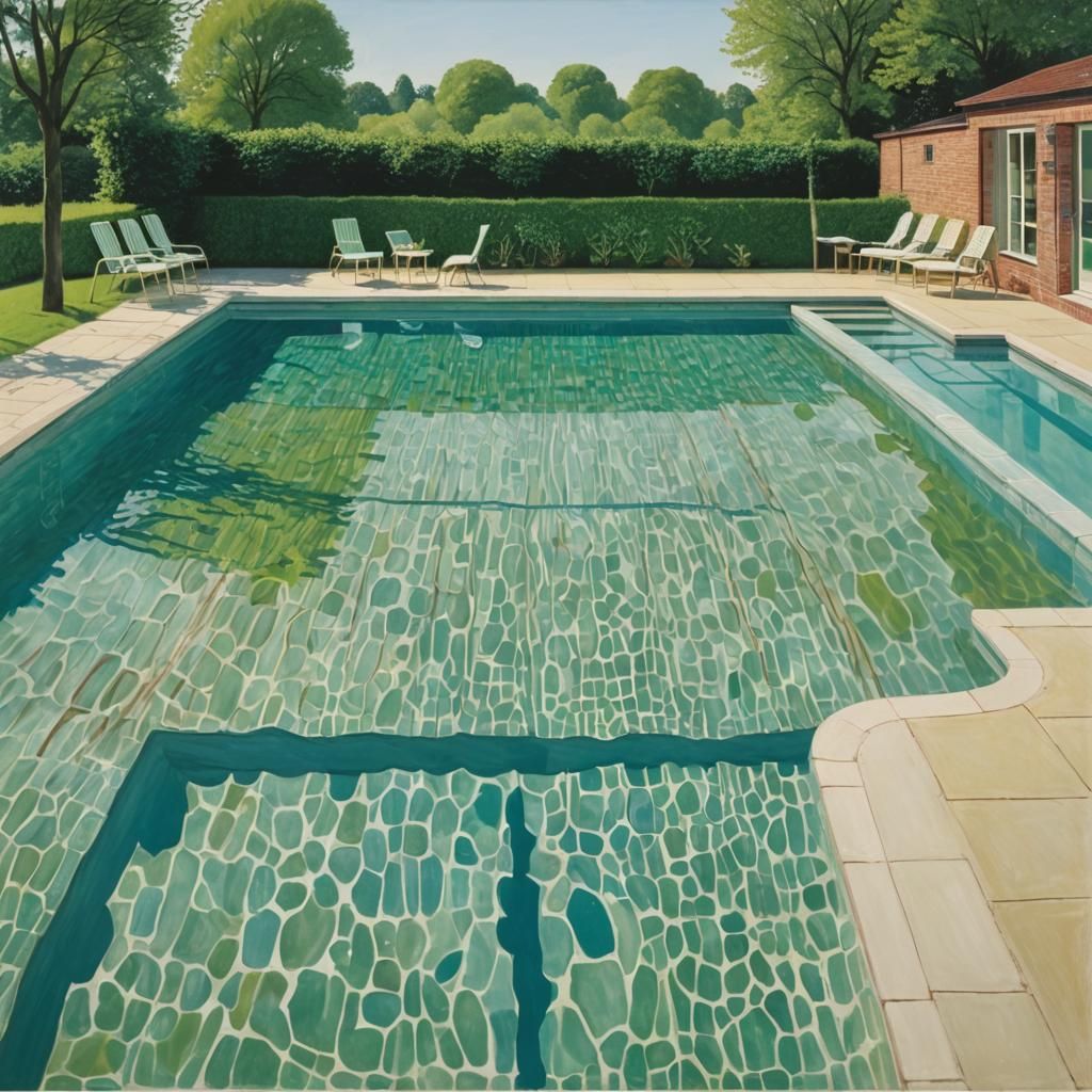 Swimming Pool Scene in Modernist Style