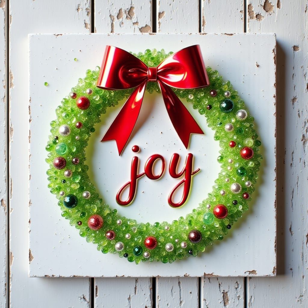 Lime Green Crushed Glass Wreath with Red Bow