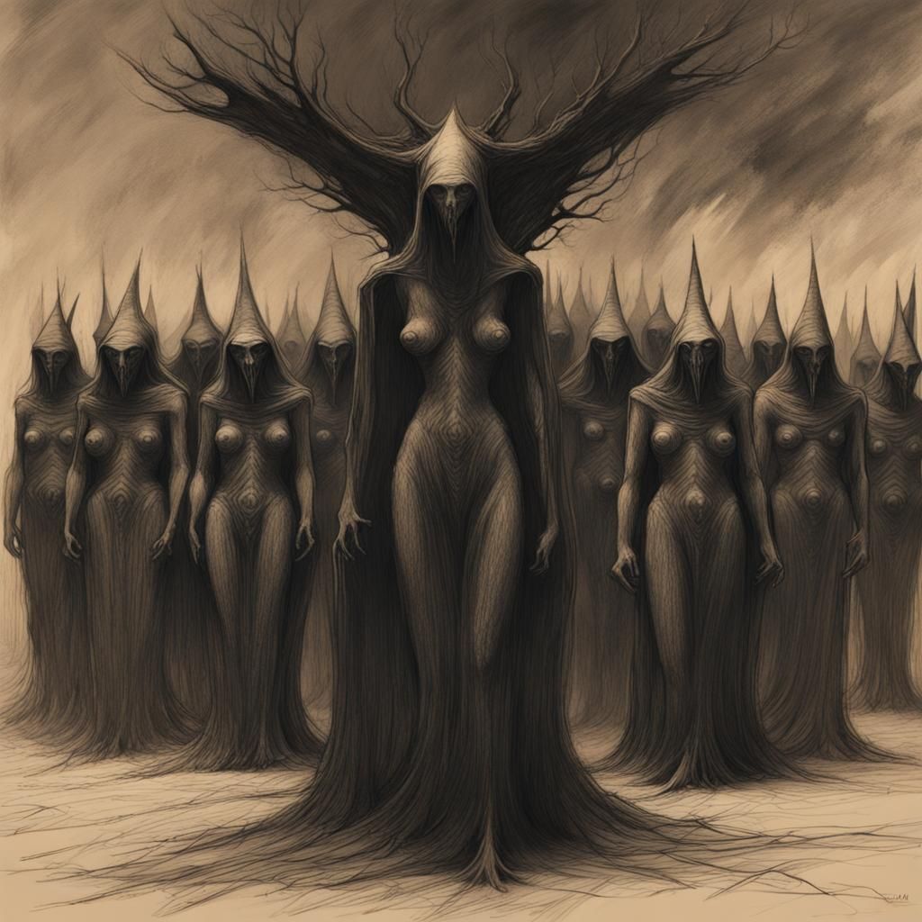 Witches' Sabbath in Beksinski Style Sketch