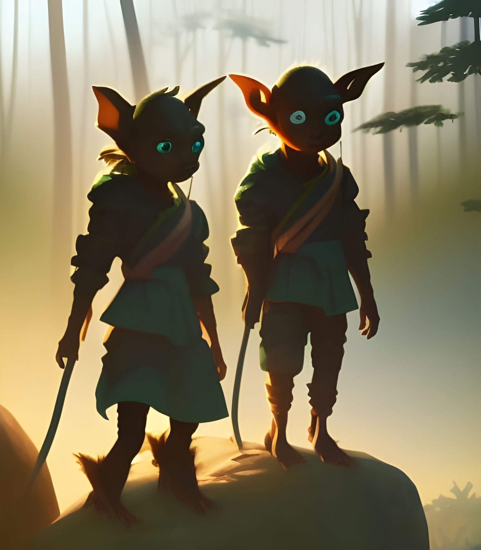 Goblin Adventurers in Forest Landscape, Cell Shaded