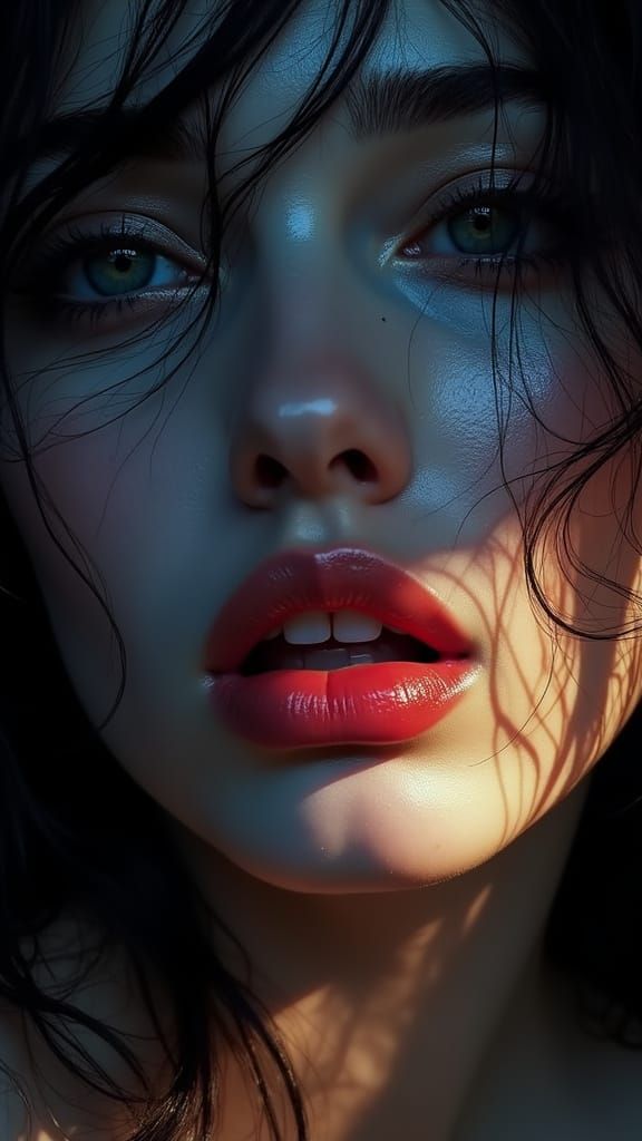 Softly Parted Lips in Dramatic Monochromatic Lighting