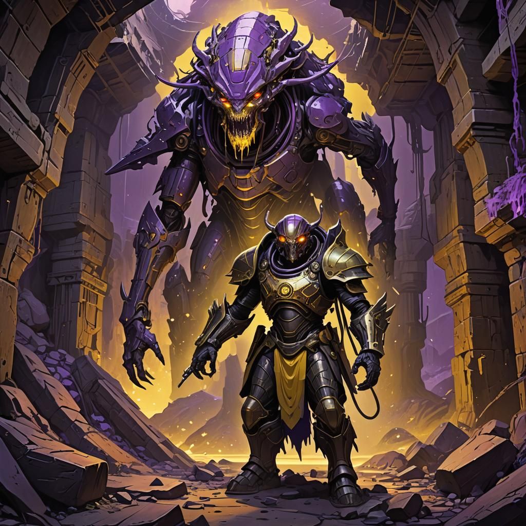 Armored Alien Invasion in Dark Fantasy Art Nouveau