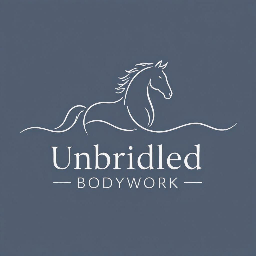 Minimalist Horse Line Art Logo for Unbridled Bodywork
