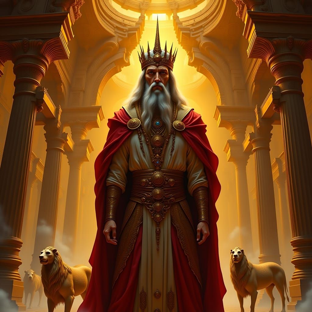 Khazar King in Opulent Palace, Epic Fantasy Illustration