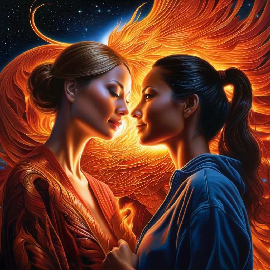 Woman and Phoenix Face-to-Face: Breathtaking Digital Art