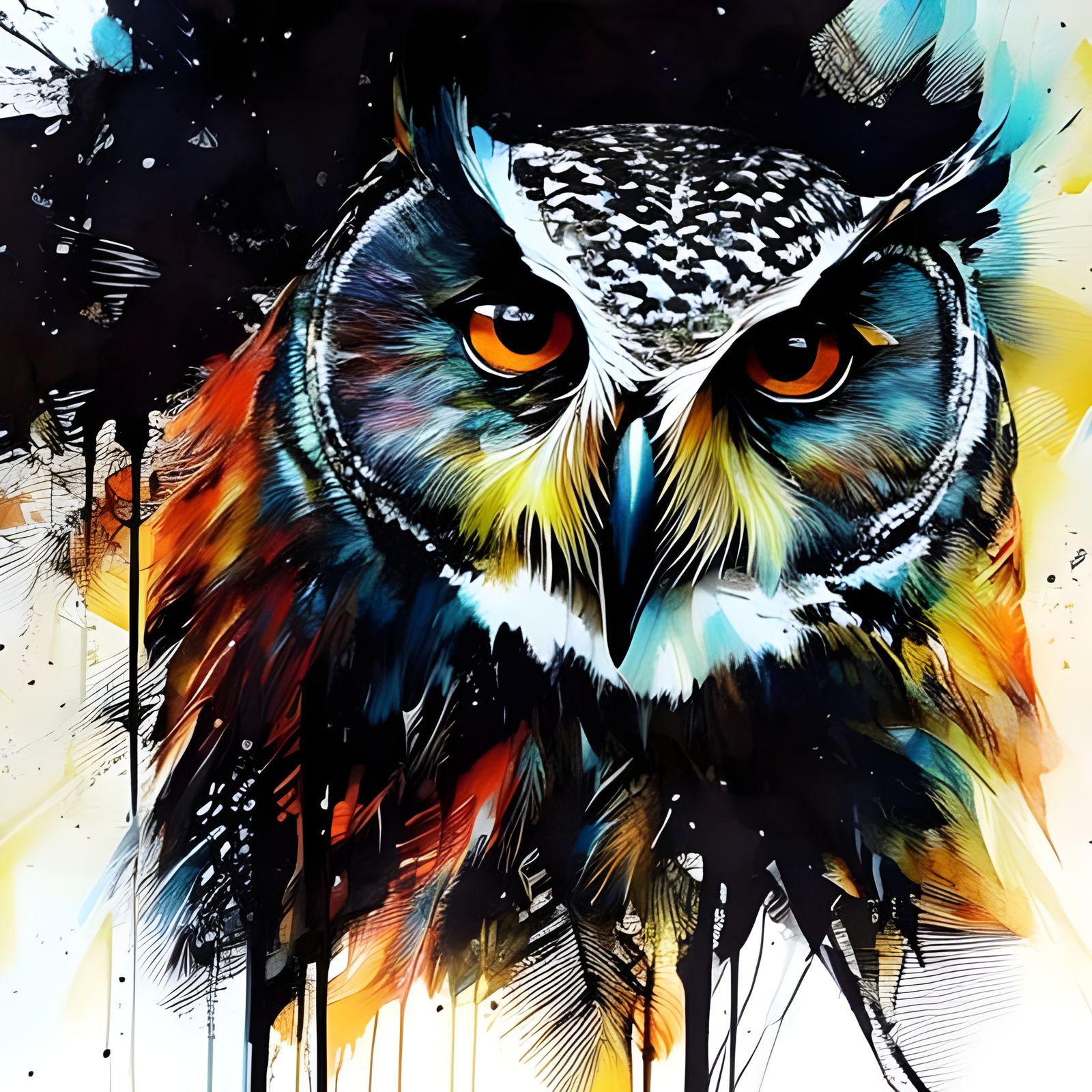 Colorful Ink Splash Owl Portrait in 3D