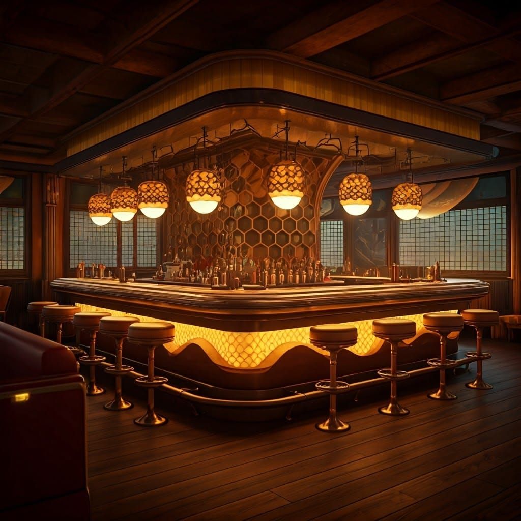 Neon Honey Bee Dive Bar in Anime Style