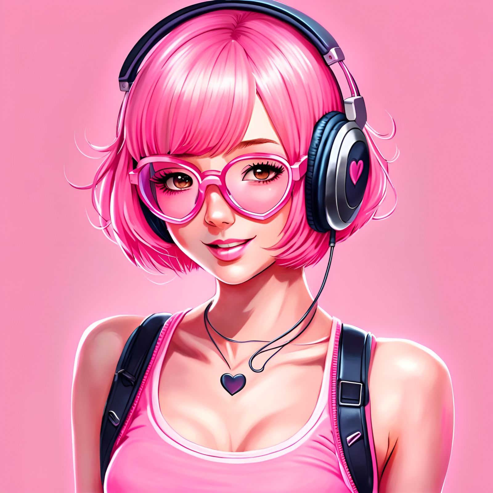 Cyberpunk Pink Haired Girl with Heart Glasses