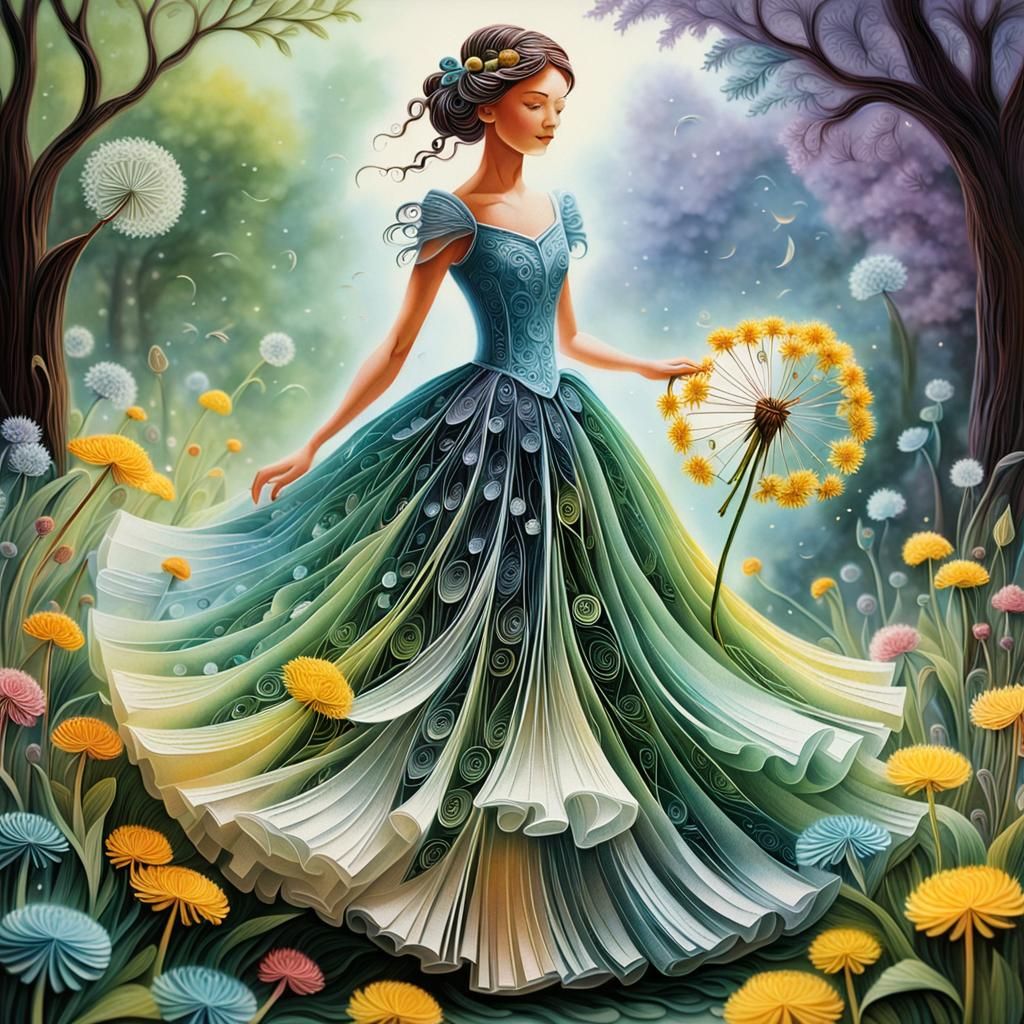 Dandelion Woman in Quilling Style