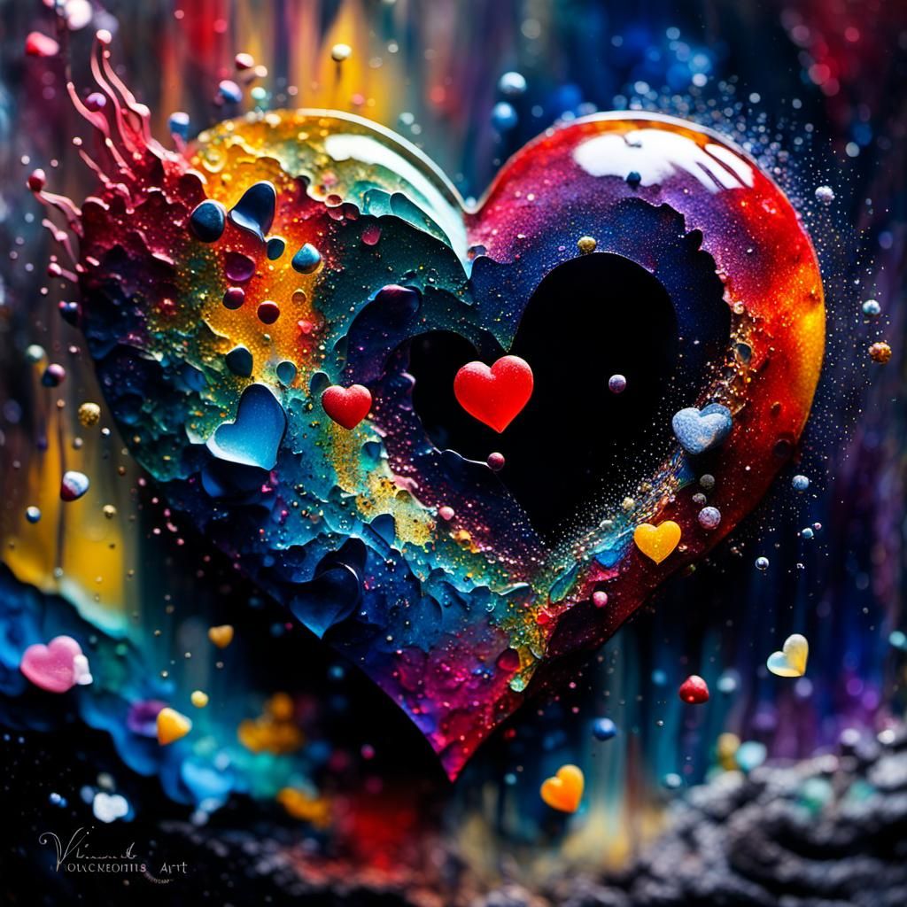 Exploding Heart in Neo-Impressionistic Crystal Art