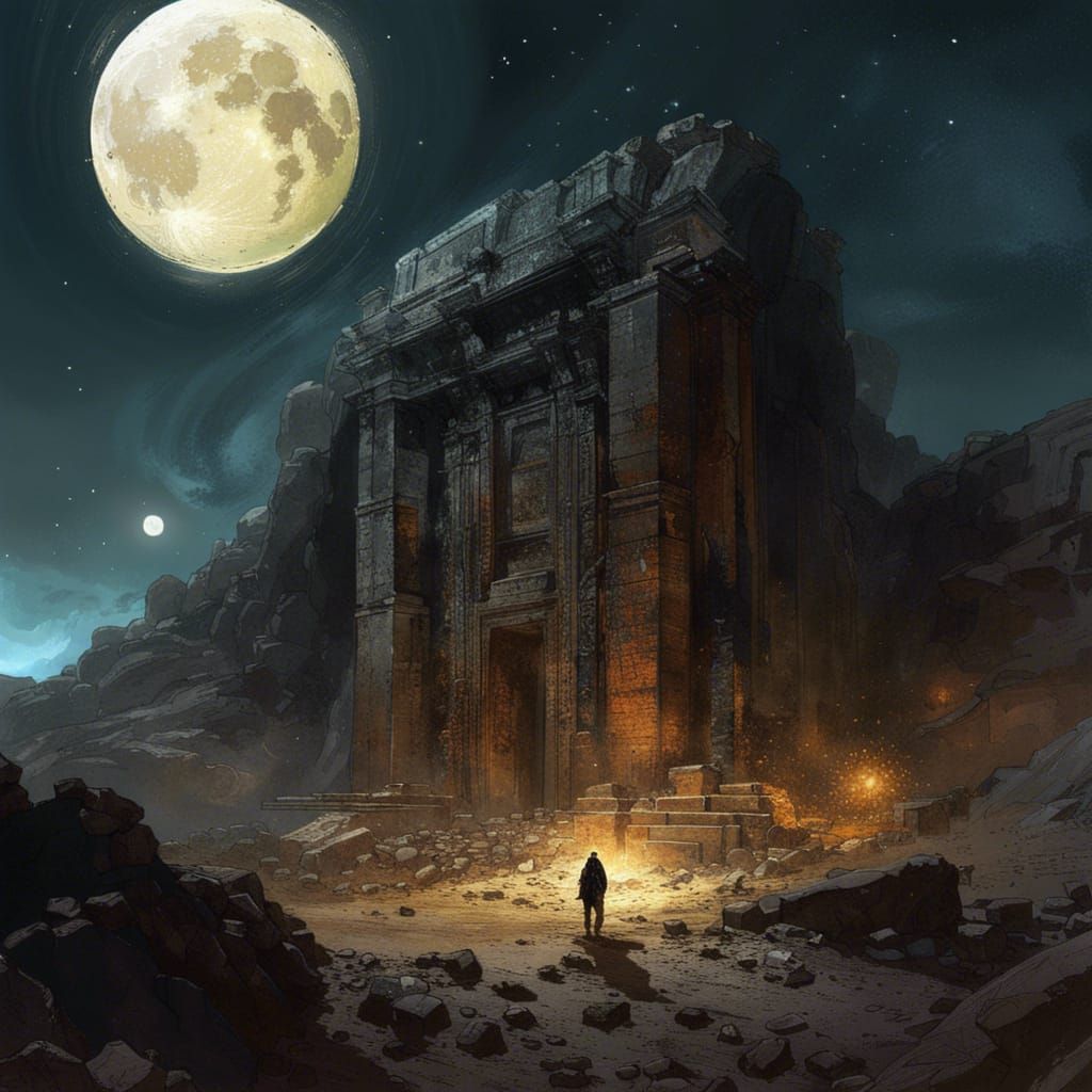 Nemrut Dag Site with Moon and Galaxy