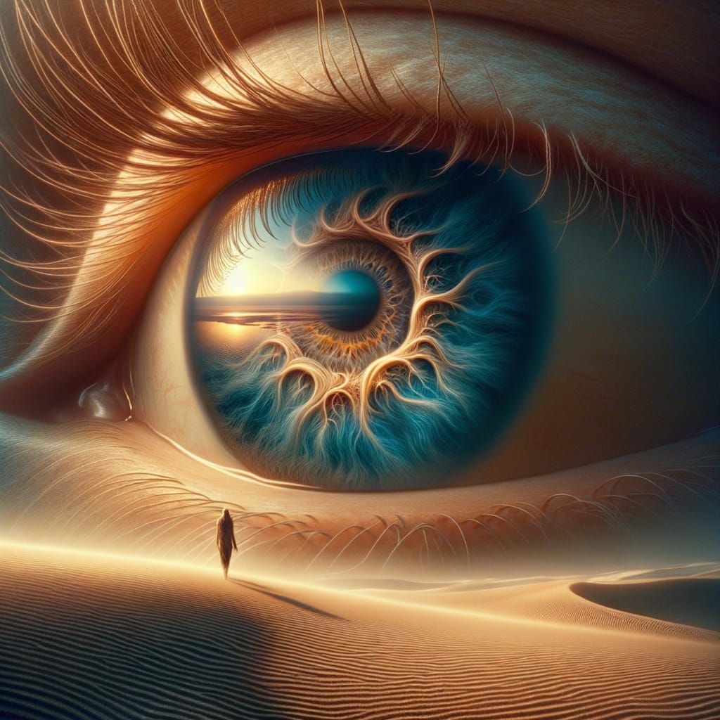 Surreal Eye Reflecting Desert Landscape